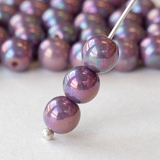 6mm Round Glass Beads - Purple Luster - 30 beads