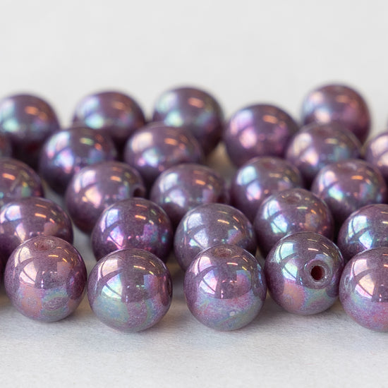 6mm Round Glass Beads - Purple Luster - 30 beads
