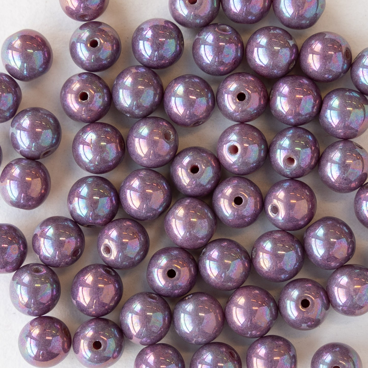 6mm Round Glass Beads - Purple Luster - 30 beads