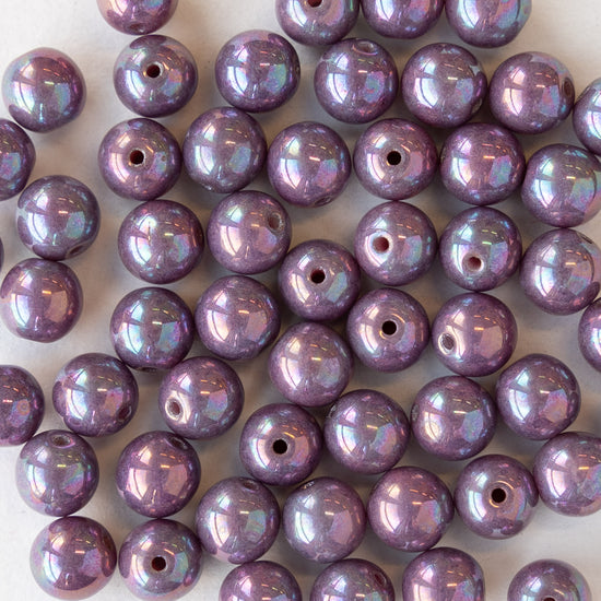 6mm Round Glass Beads - Purple Luster - 30 beads