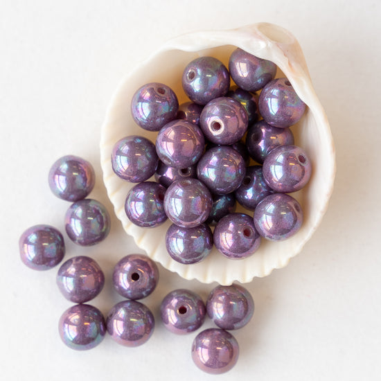 6mm Round Glass Beads - Purple Luster - 30 beads