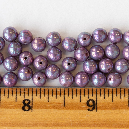 6mm Round Glass Beads - Purple Luster - 30 beads