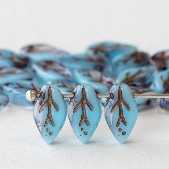 6x10mm Czech Glass Leaf Beads - Two Tone Glass with Bronze Wash - 25 beads