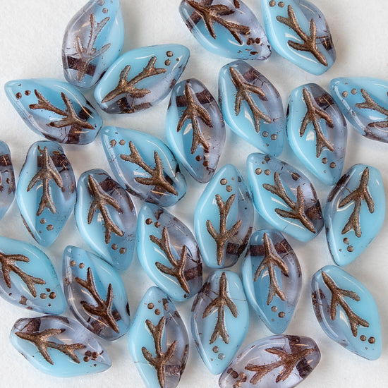 6x10mm Czech Glass Leaf Beads - Two Tone Glass with Bronze Wash - 25 beads