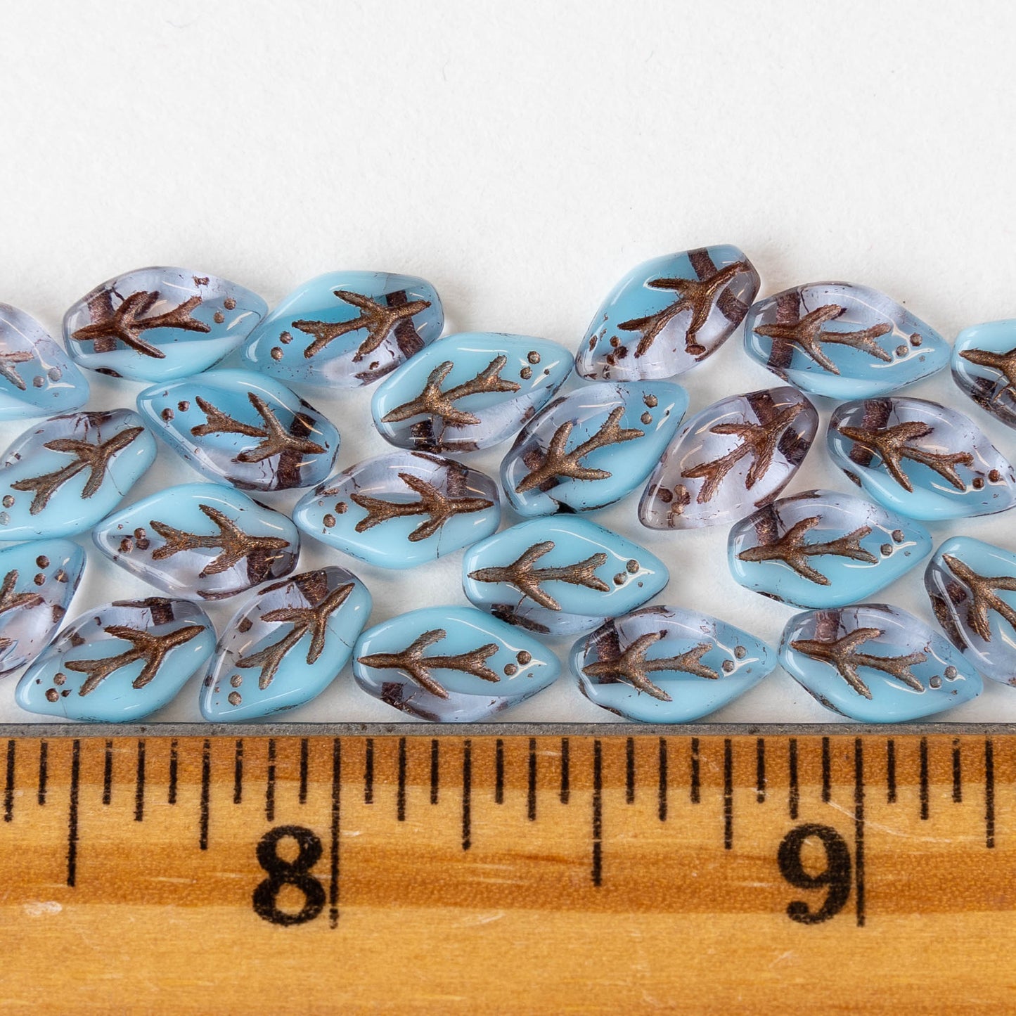 6x10mm Czech Glass Leaf Beads - Two Tone Glass with Bronze Wash - 25 beads