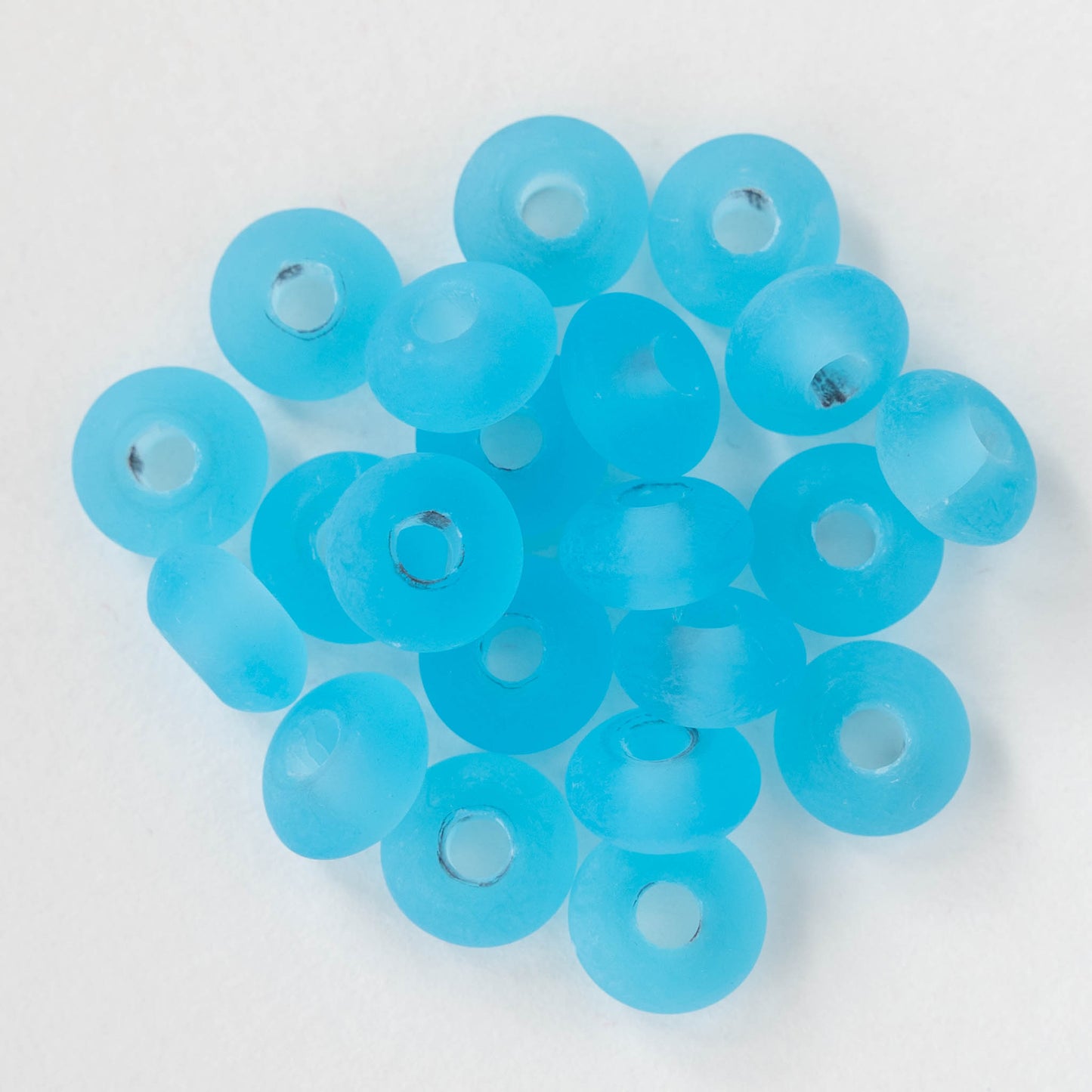 6x11mm Frosted Rondelle - Aqua - 30 Beads