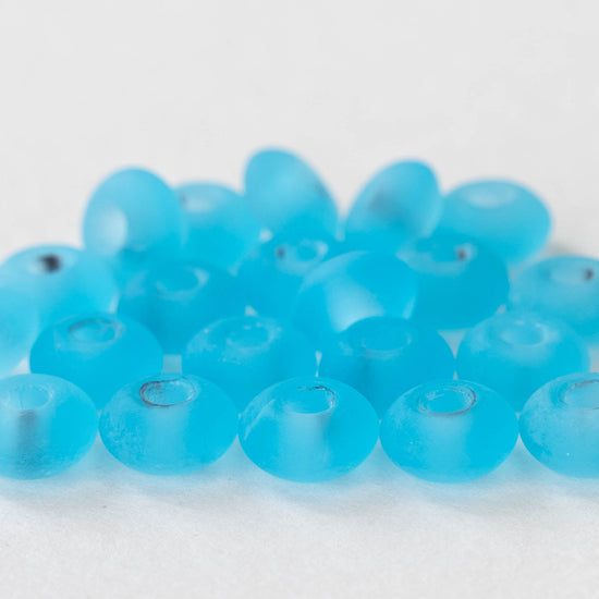 6x11mm Frosted Rondelle - Aqua - 30 Beads