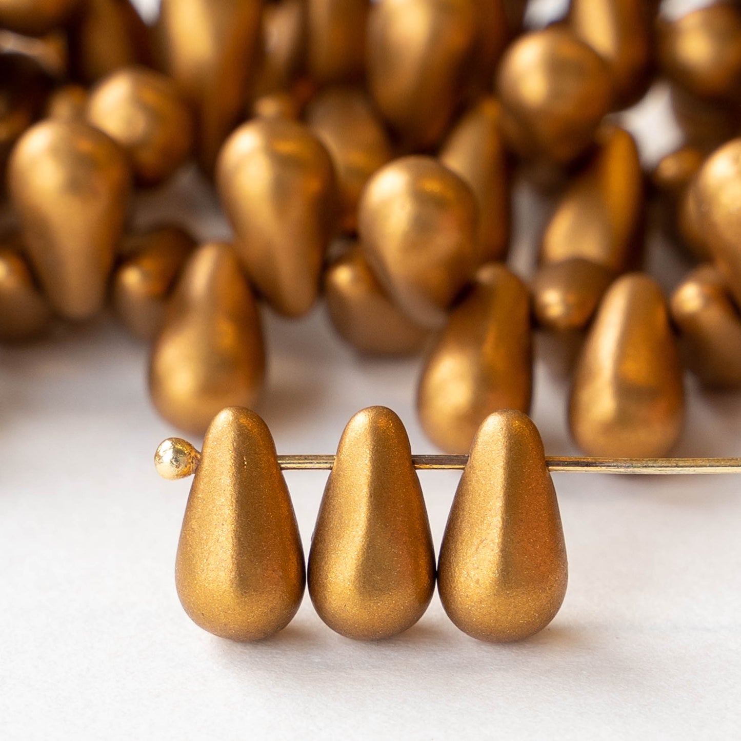 6x11mm Glass Teardrop Beads - Gold Matte - 25 Beads