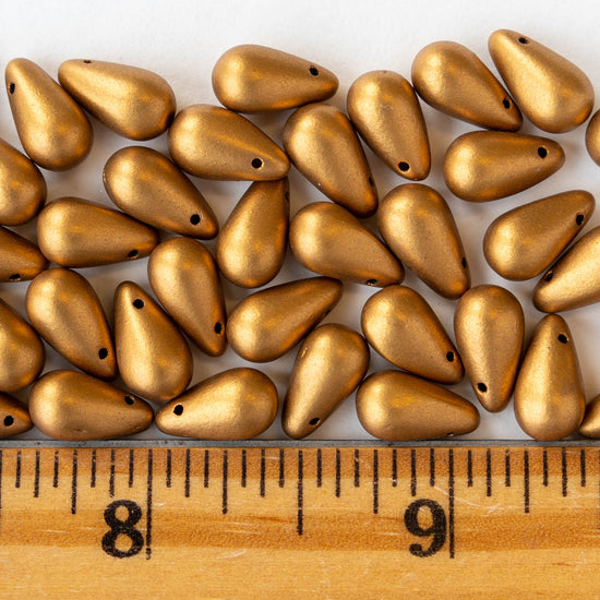 6x11mm Glass Teardrop Beads - Gold Matte - 25 Beads