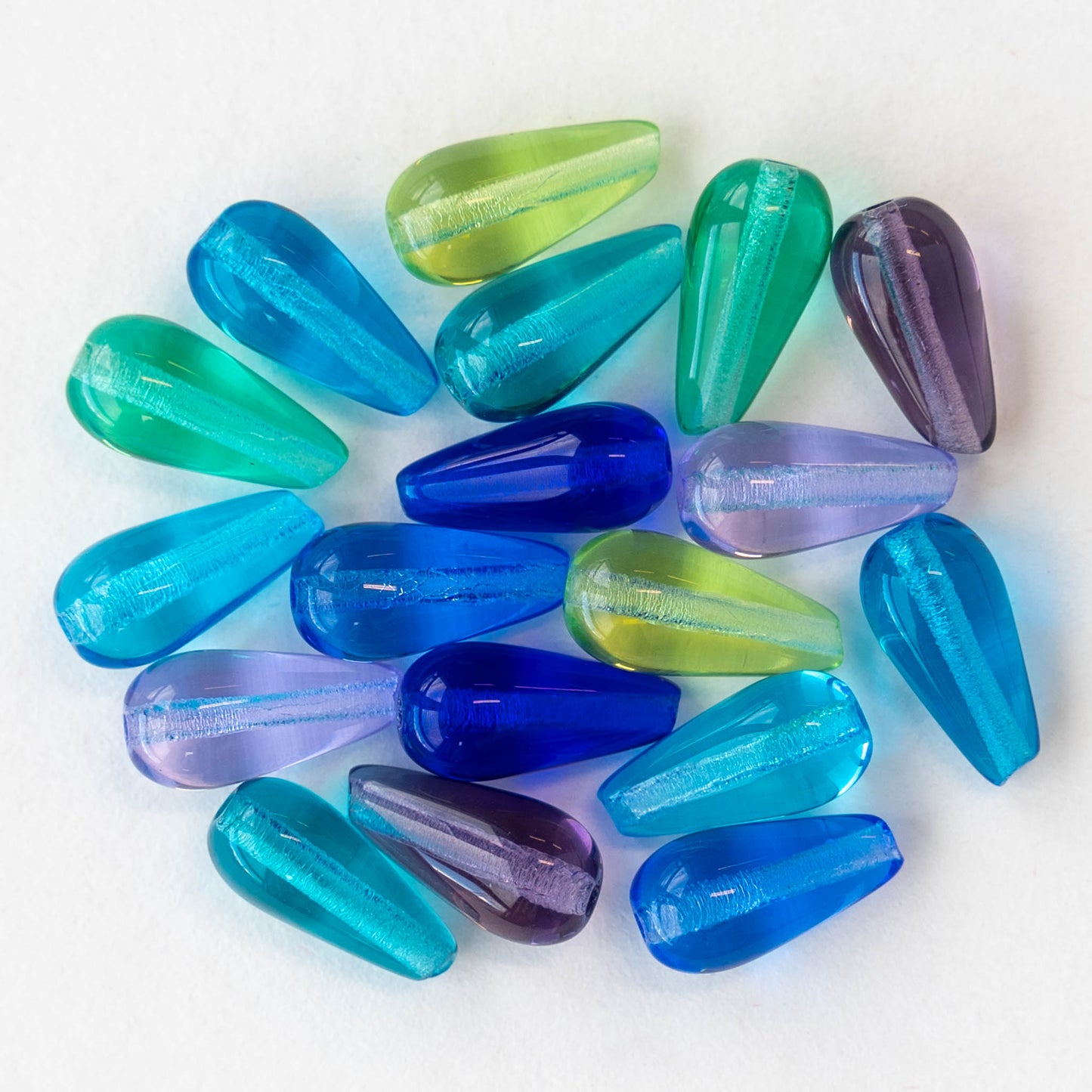 12mm Long Drill Glass Teardrop Beads - Assortment - 18 Beads