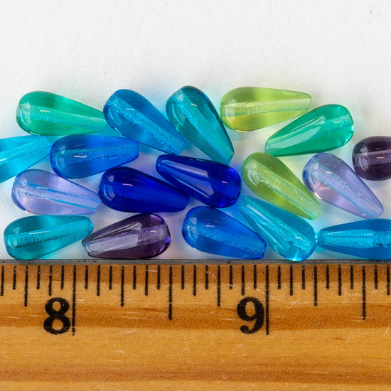 12mm Long Drill Glass Teardrop Beads - Assortment - 18 Beads