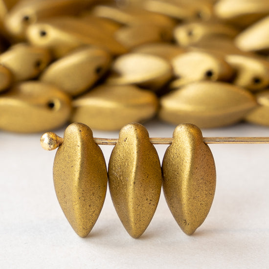 6x12mm Twist Drop Beads - Gold Matte - Choose Amount
