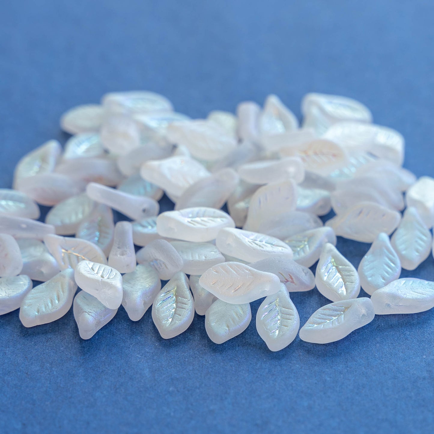 6x12mm Glass Leaf Beads - Crystal Matte