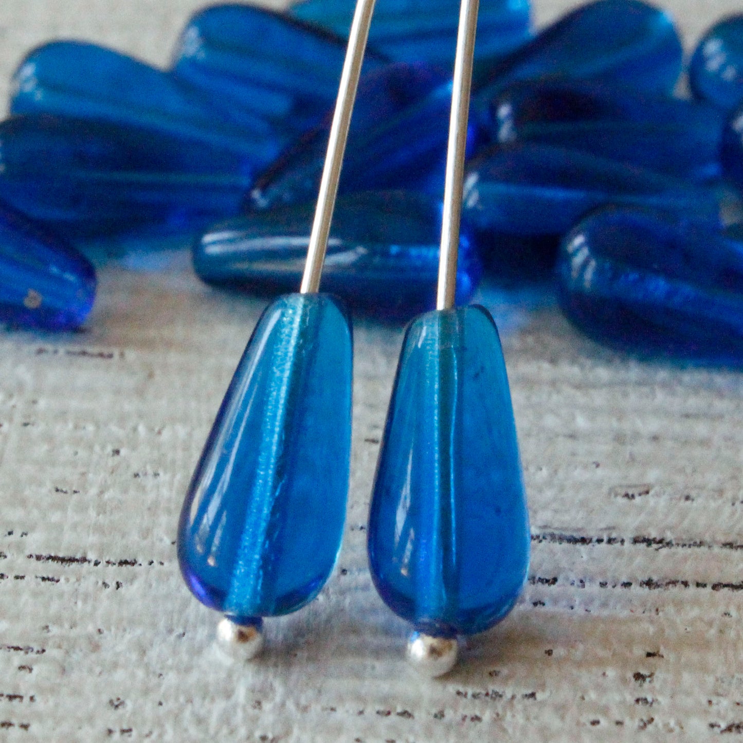6x13mm Long Drill Drops - Capri Blue - 20 Beads