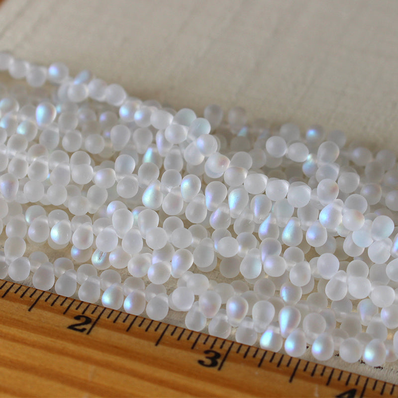 4x6mm Glass Teardrops - Etched Crystal Matte AB - 100 Beads