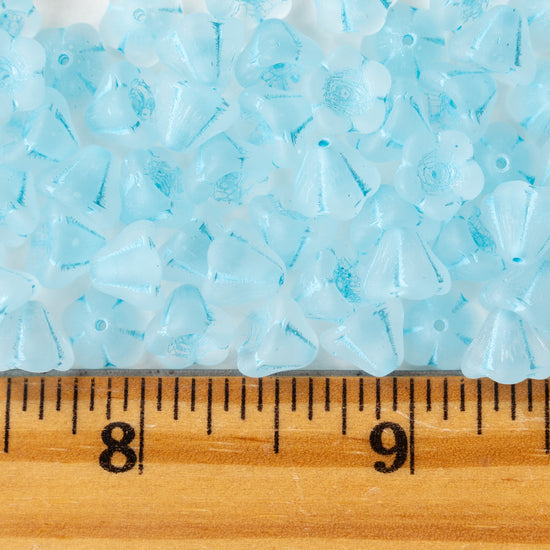 6x8mm Trumpet Flower Beads - Crystal Matte with Blue Wash - 30 beads