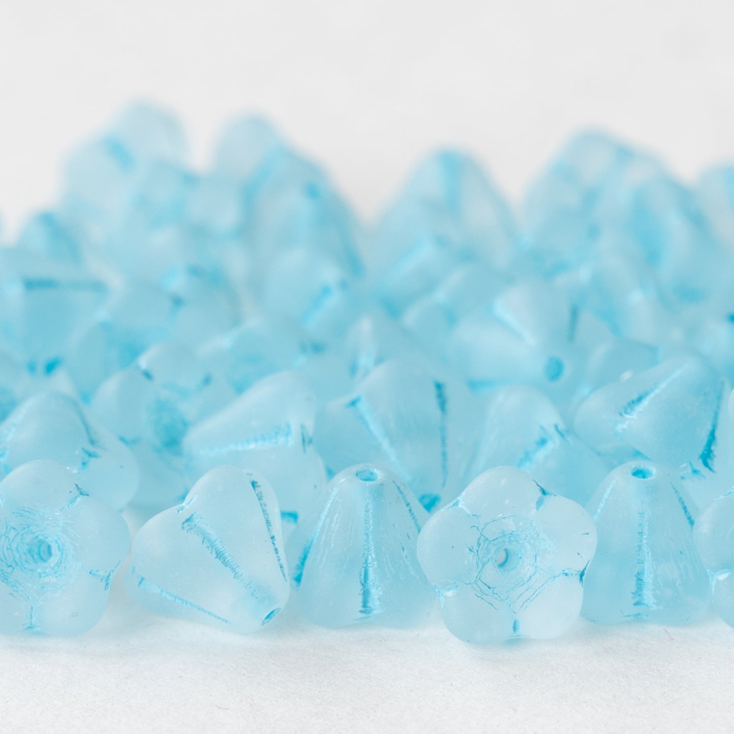6x8mm Trumpet Flower Beads - Crystal Matte with Blue Wash - 30 beads