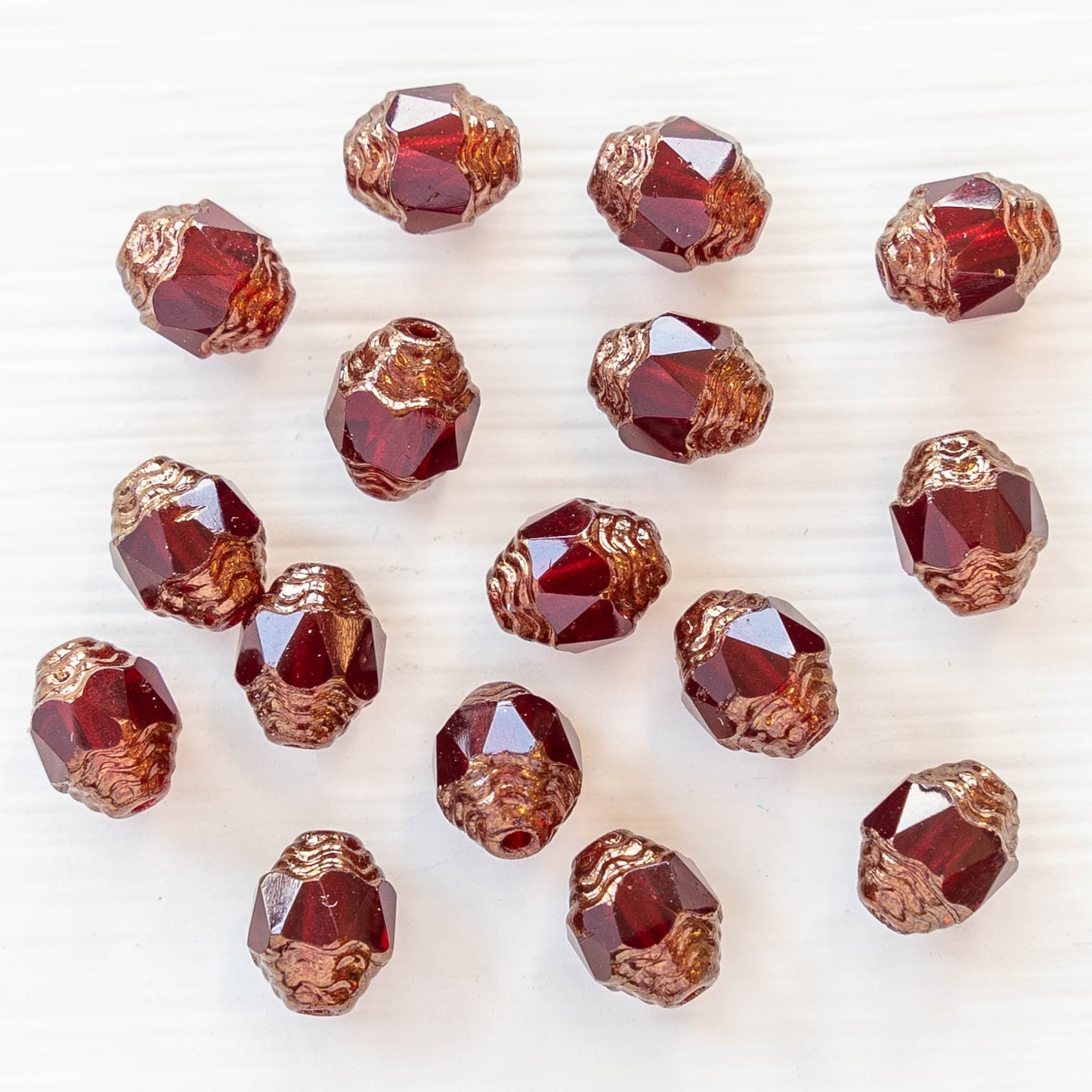 8x6mm Czech Cathedral Beads - Red with Gold Finish - 16 Beads