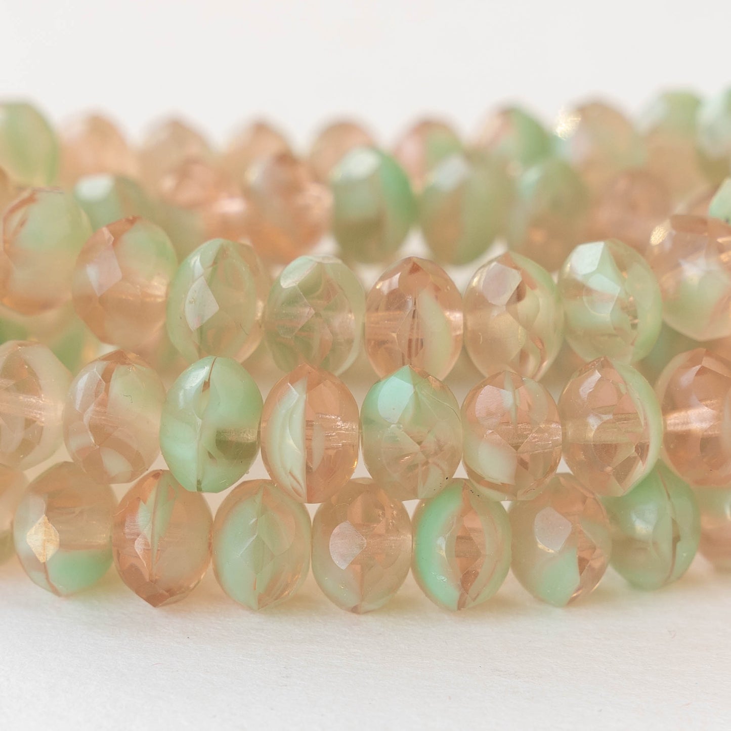 Load image into Gallery viewer, 6x9mm Rondelle Beads - Pink Rosaline Mint Mix - 25 Beads
