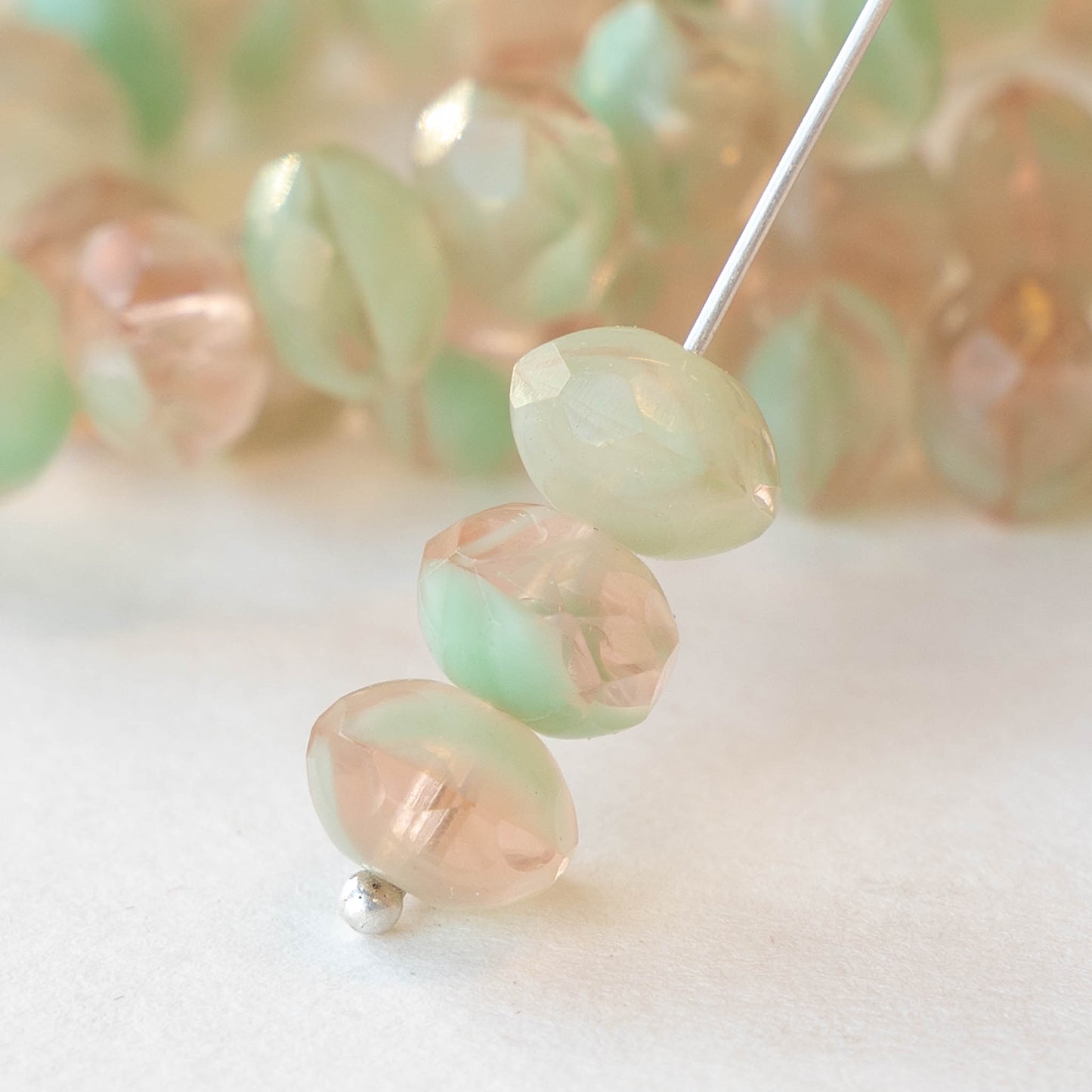6x9mm Rondelle Beads - Pink Rosaline Mint Mix - 25 Beads