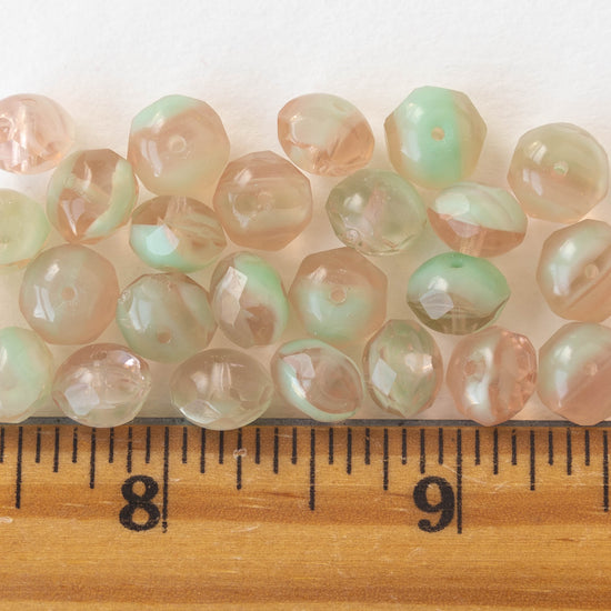 Load image into Gallery viewer, 6x9mm Rondelle Beads - Pink Rosaline Mint Mix - 25 Beads
