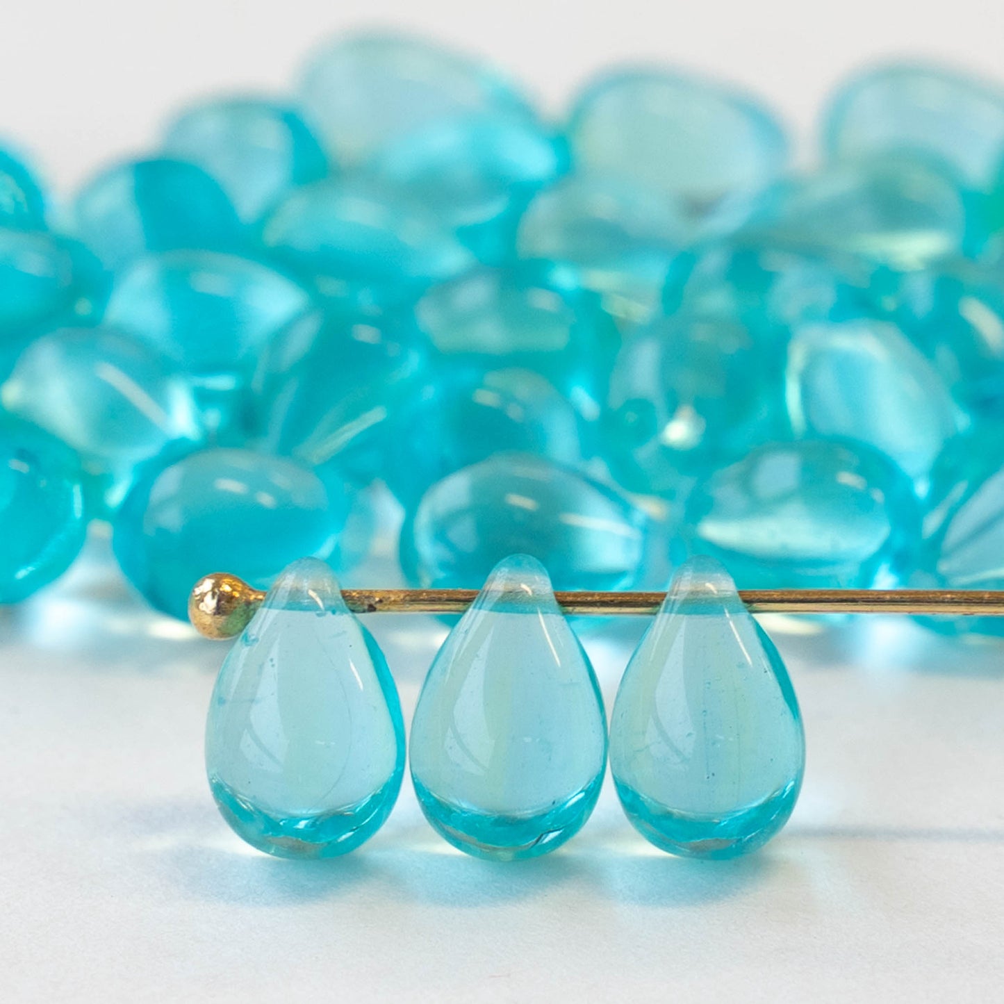 6x9mm Glass Teardrop Beads - Light Aqua - 50 Beads