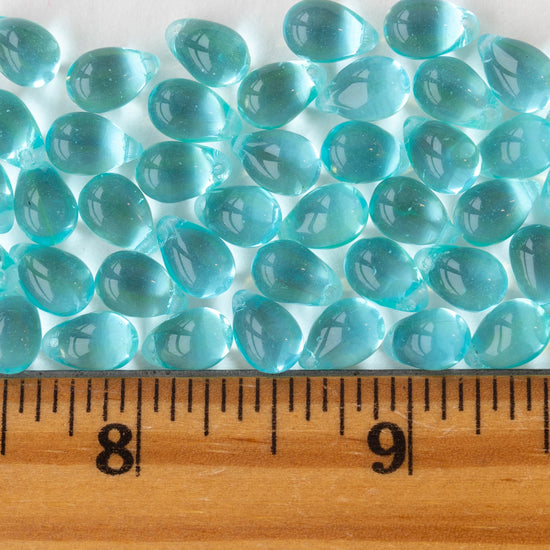 6x9mm Glass Teardrop Beads - Light Aqua - 50 Beads