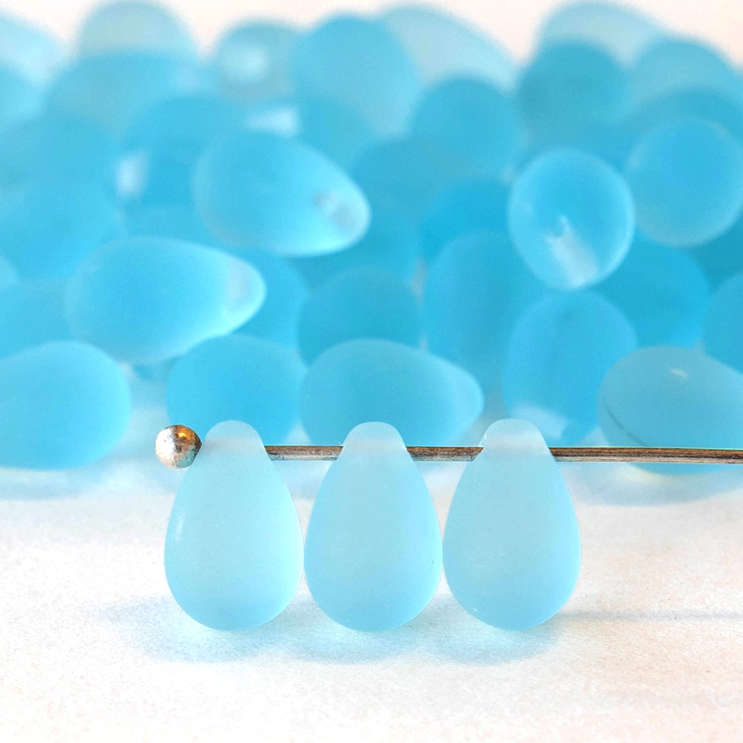 Load image into Gallery viewer, 6x9mm Glass Teardrop Beads - Light Aqua Matte -  50 Beads

