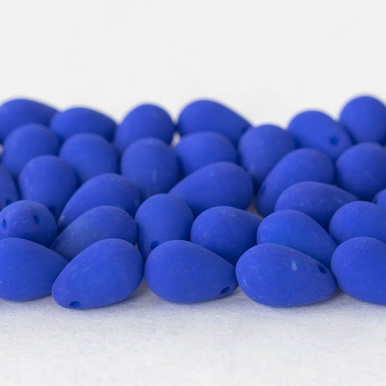 6x9mm Glass Teardrop Beads - Opaque Blue Matte- 50 Beads