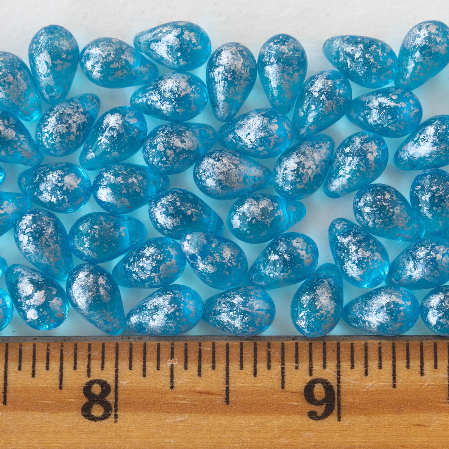 6x9mm Glass Teardrop Beads - Aqua Blue with Silver Dust - 50 Beads –  funkyprettybeads