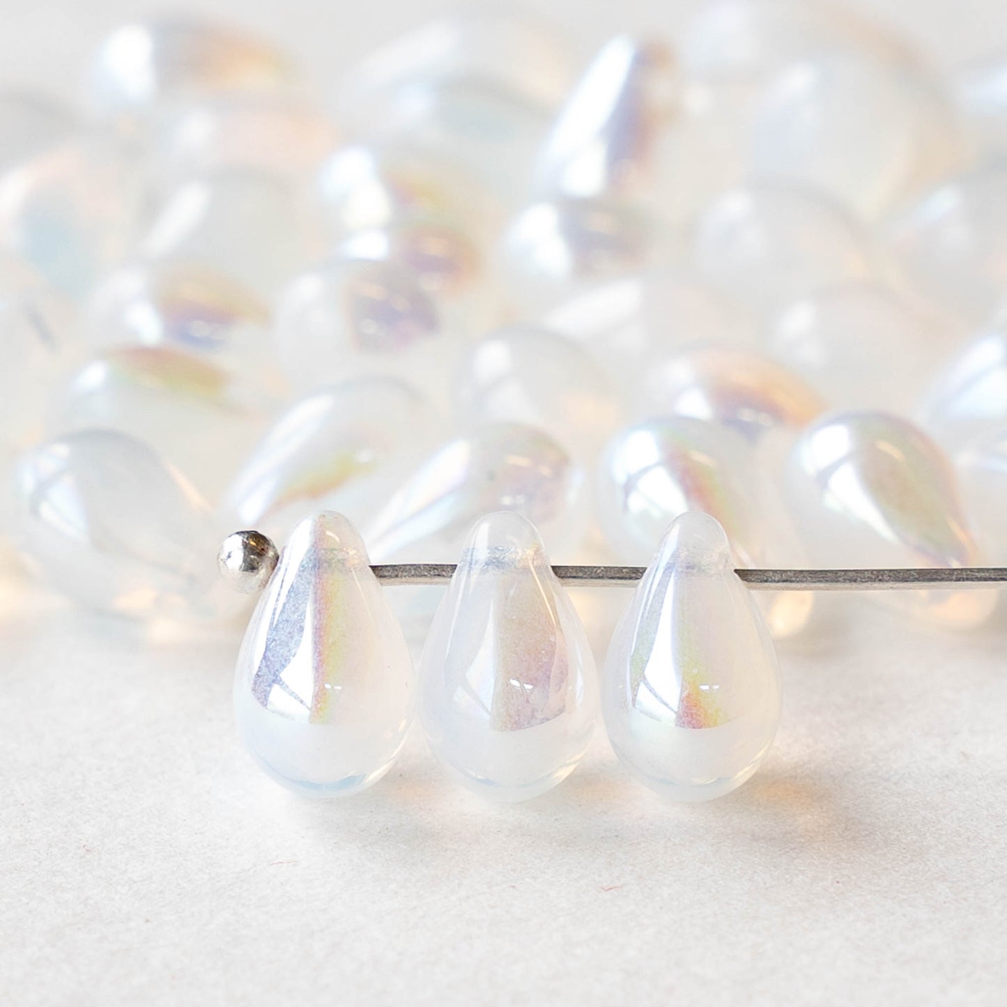 6x9mm Glass Teardrop Beads - Crystal Luster - 50 Beads
