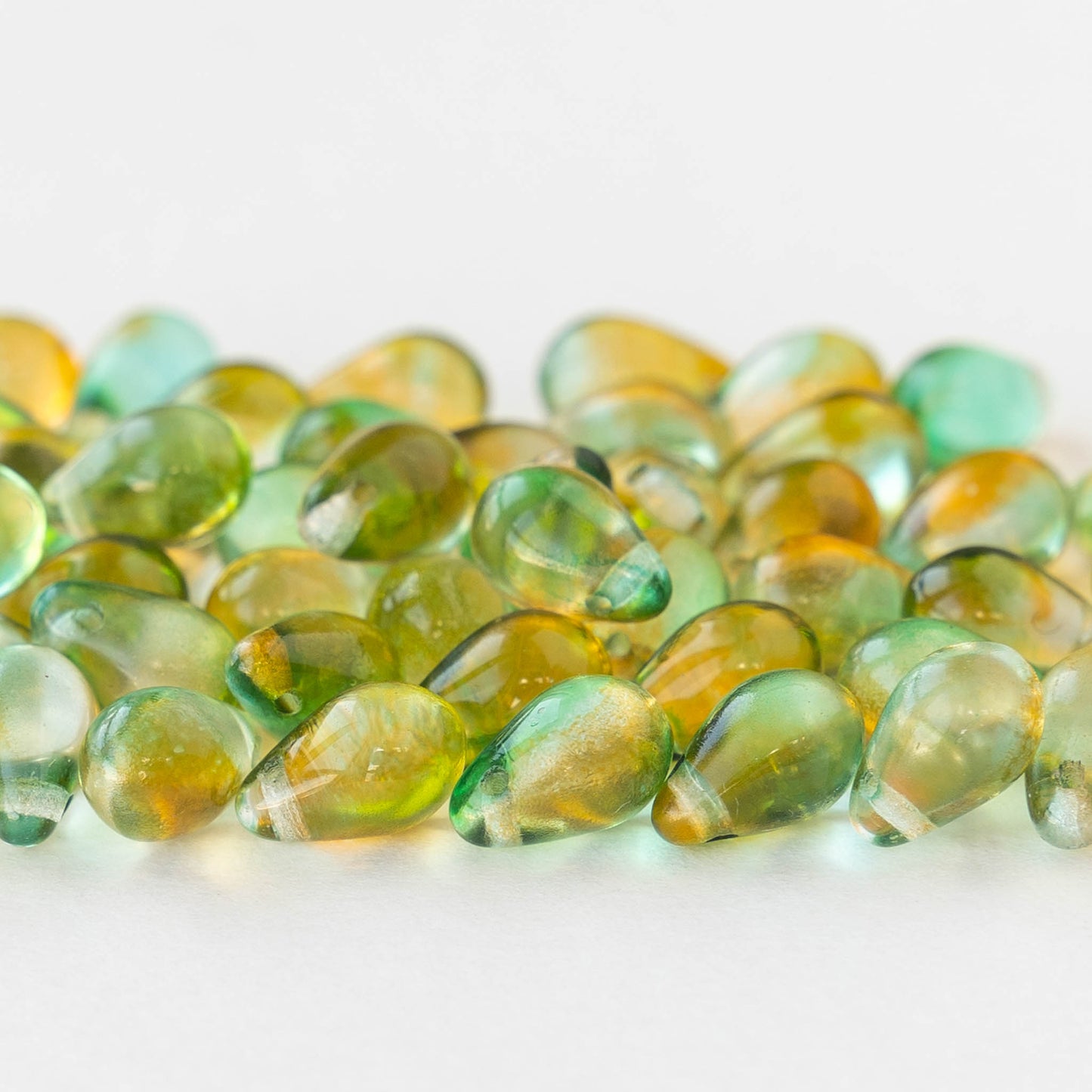 6x9mm Glass Teardrop Beads - Seafoam Orange Mix - 50 beads