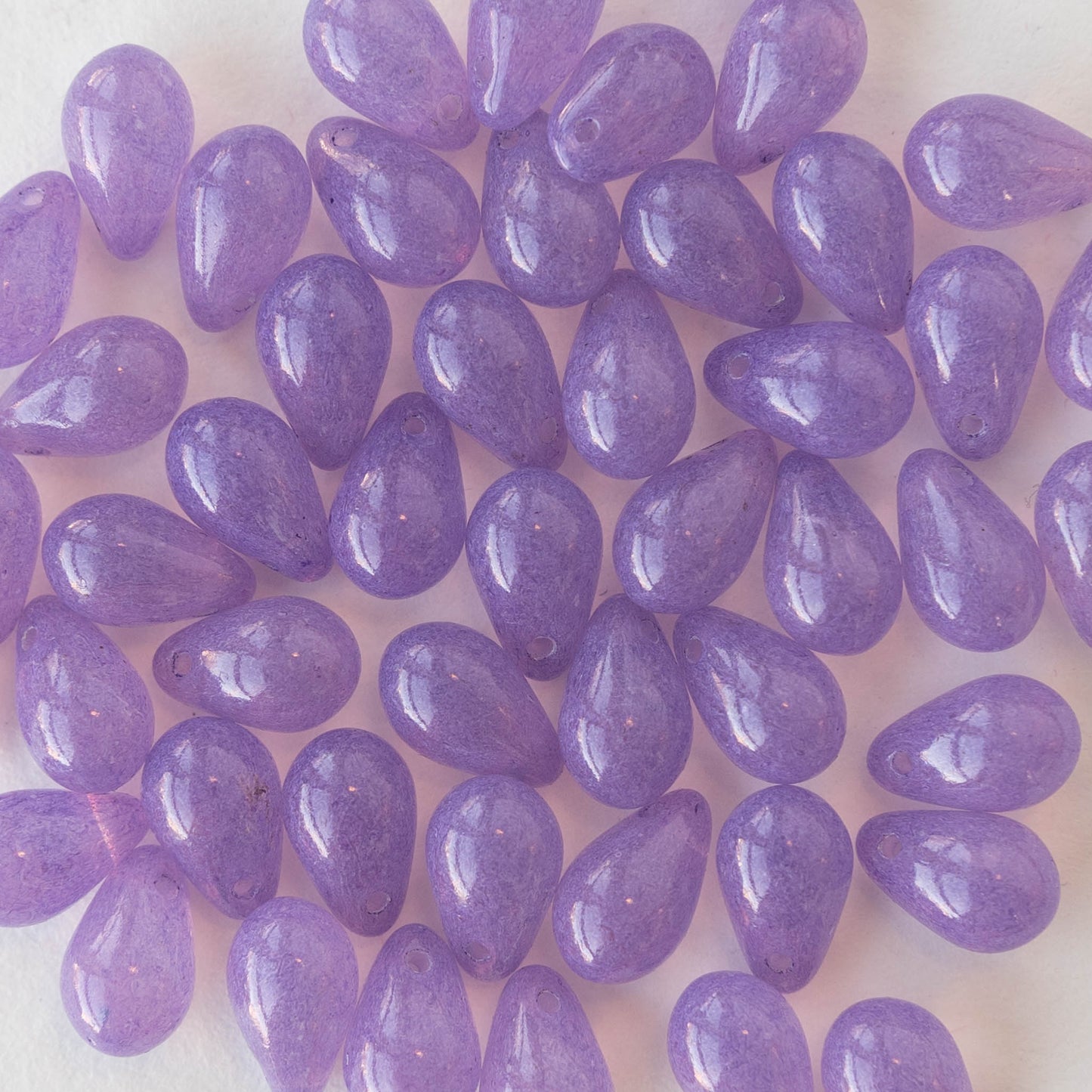 6x9mm Glass Teardrop Beads - Opaline Lilac Purple - 50 Beads