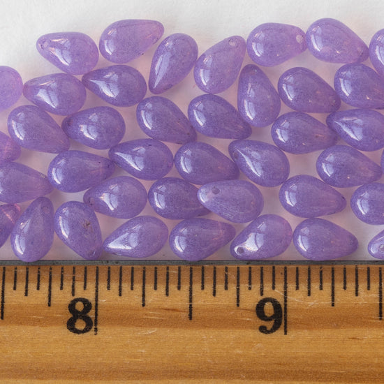 6x9mm Glass Teardrop Beads - Opaline Lilac Purple - 50 Beads