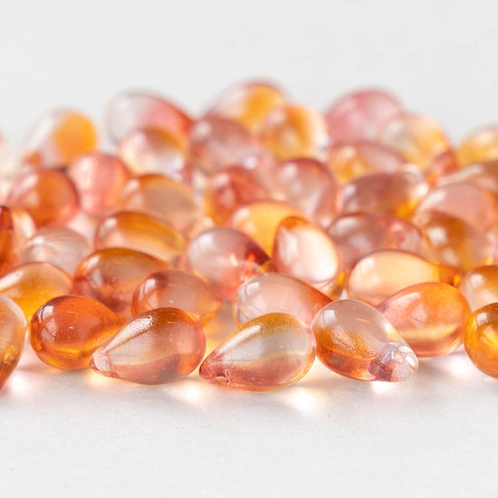 Load image into Gallery viewer, 6x9mm Glass Teardrop Beads - Peach - 50 Beads
