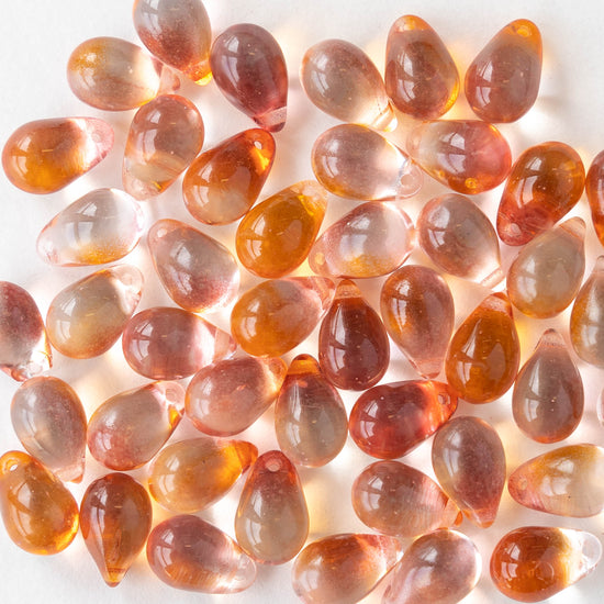 6x9mm Glass Teardrop Beads - Peach - 50 Beads