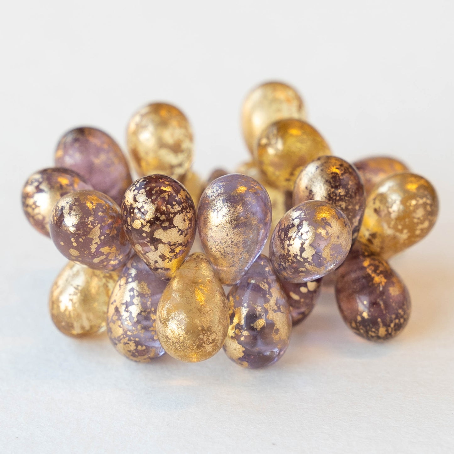 6x9mm Teardrop Beads -  Amethyst and Amber Gold Dust - 25