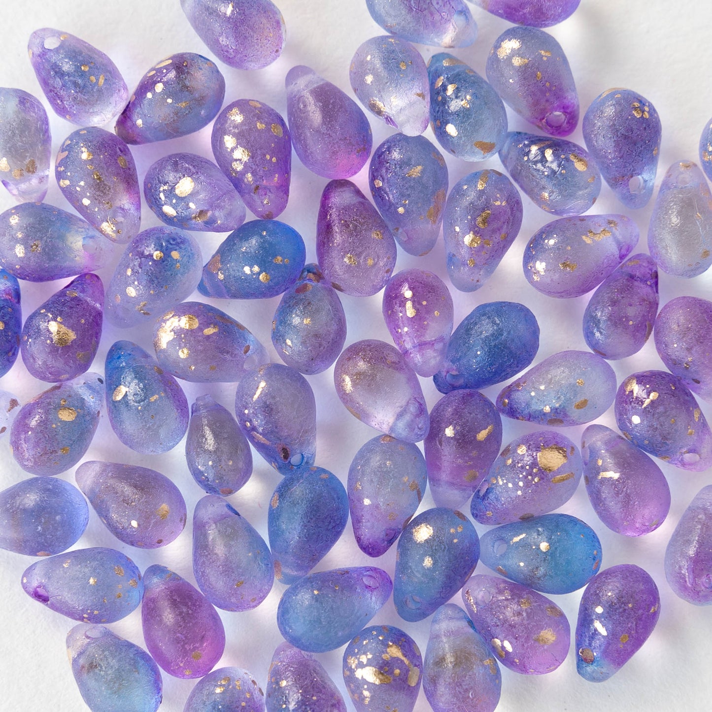 Load image into Gallery viewer, 6x9mm Glass Teardrop Beads - Matte Lavender blue mix with Gold Dust - 50 Beads
