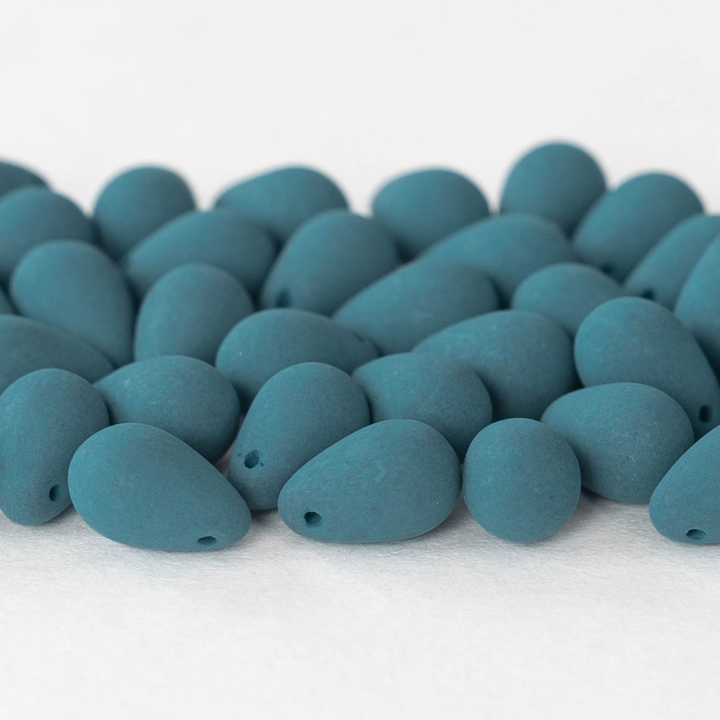 6x9mm Glass Teardrop Beads - Opaque Teal Matte- 50 Beads