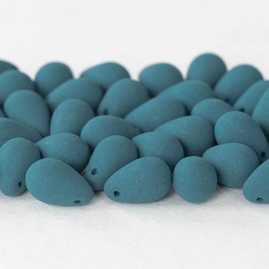 6x9mm Glass Teardrop Beads - Opaque Teal Matte- 50 Beads