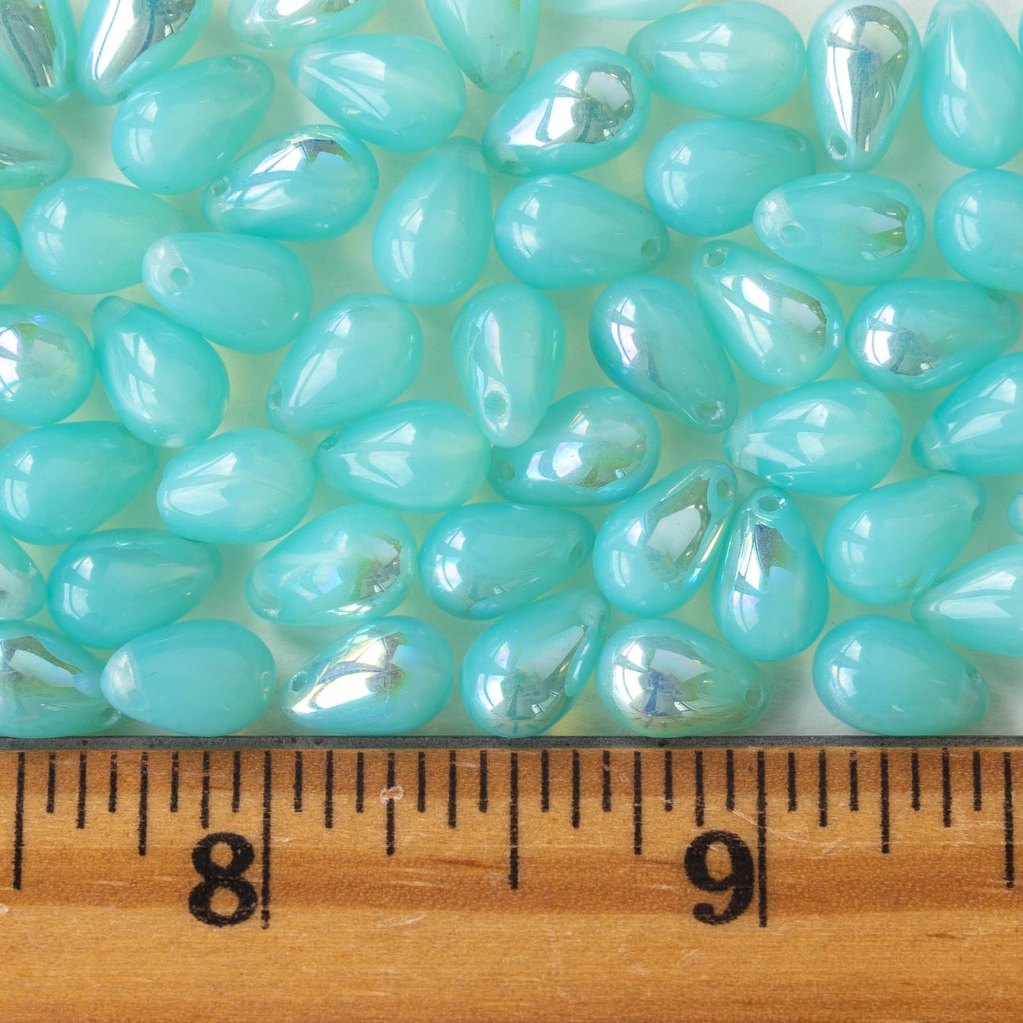 6x9mm Glass Teardrop Beads - Seafoam Opaline Luster - 50 Beads