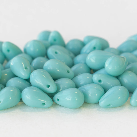 6x9mm Glass Teardrop Beads - Opaque Robins Egg Turquoise - 50 Beads