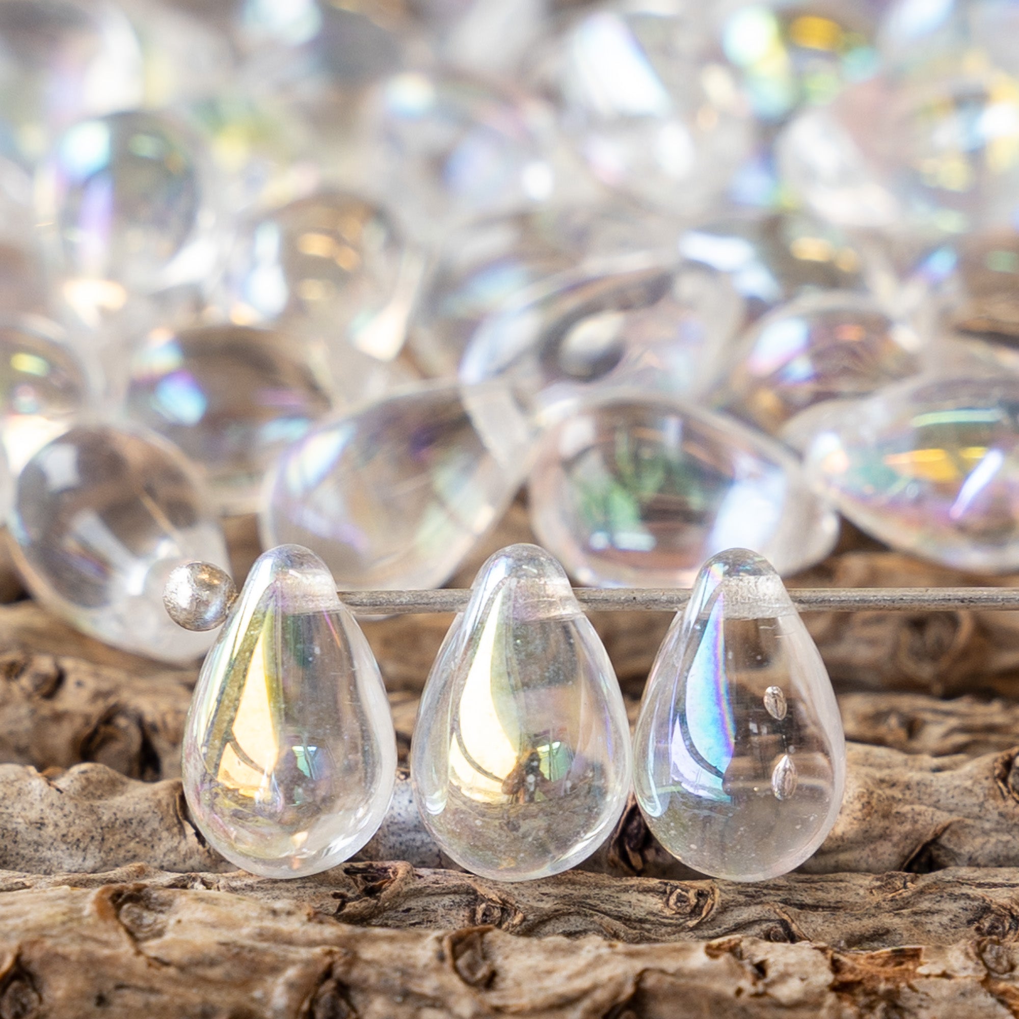 6x9mm Glass Teardrop Beads - Crystal AB - 50 Beads – funkyprettybeads