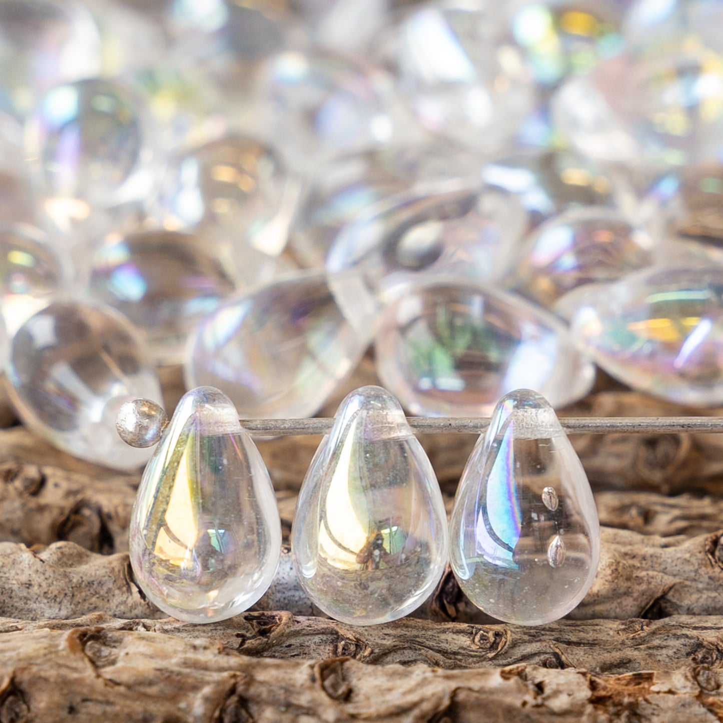 Load image into Gallery viewer, 6x9mm Glass Teardrop Beads -  Crystal AB - 50 Beads
