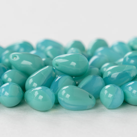 Load image into Gallery viewer, 6x9mm Glass Teardrop Beads - Opaque Silky Turquoise - 50 Beads
