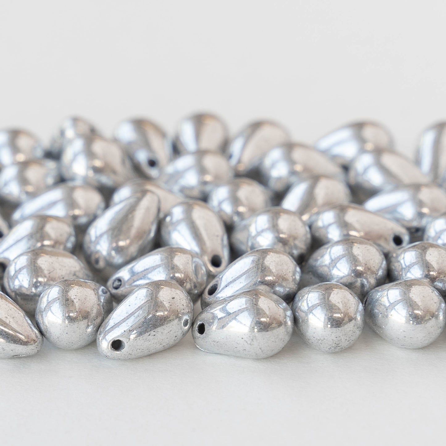 6x9mm Glass Teardrop Beads - Silver - 50 beads