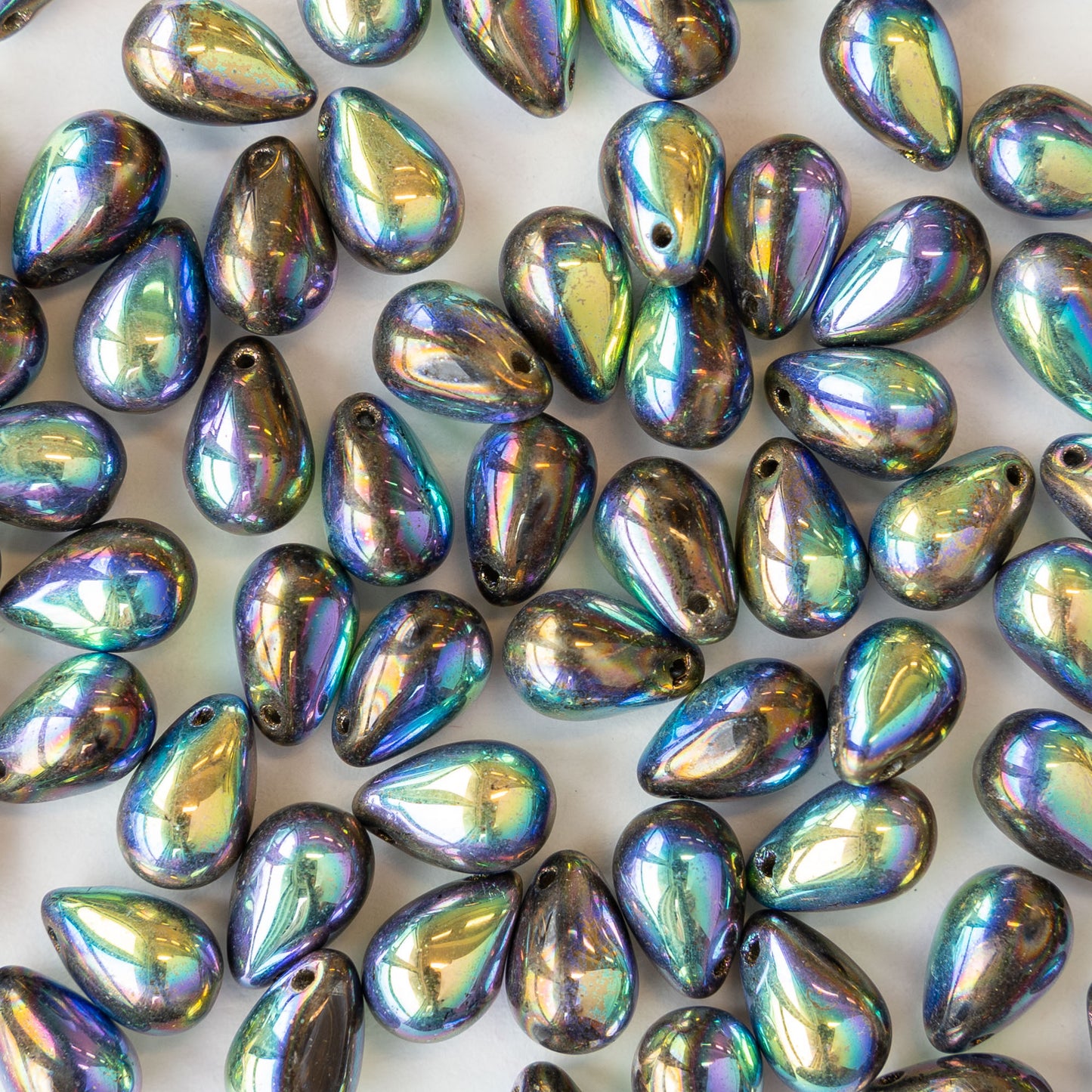 Load image into Gallery viewer, 6x9mm Glass Teardrop Beads - Black Iridescent Iris - 30 Beads
