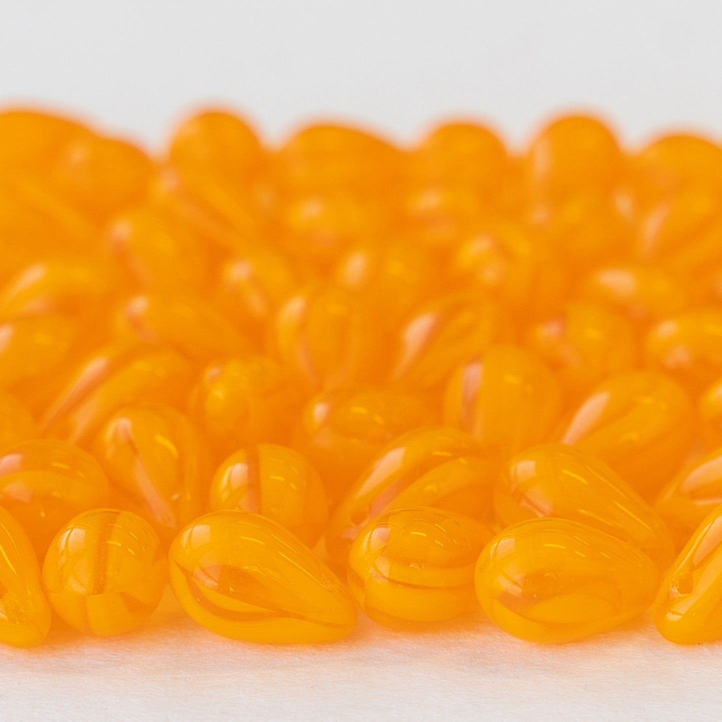 6x9mm Glass Teardrop Beads -  Orange Opaline Striped - 50 Beads