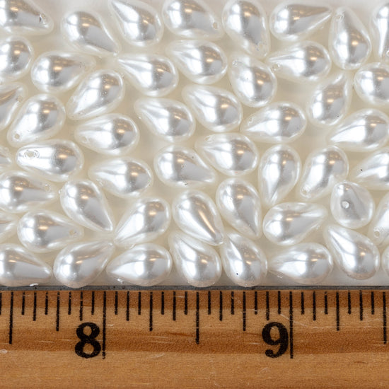 6x9mm Teardrop Beads -  Pearly White - 50 bead