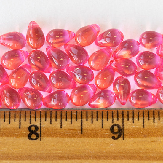 6x9mm Glass Teardrop Beads -  Pink - 60 Beads